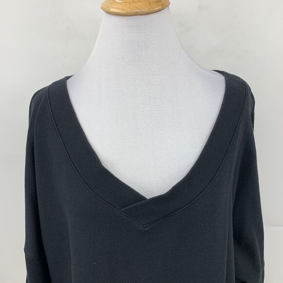 Nike Yoga Luxe Top Womens L Black Fleece V Neck Modal Blend Long Sleeve Cropped - Picture 3 of 14